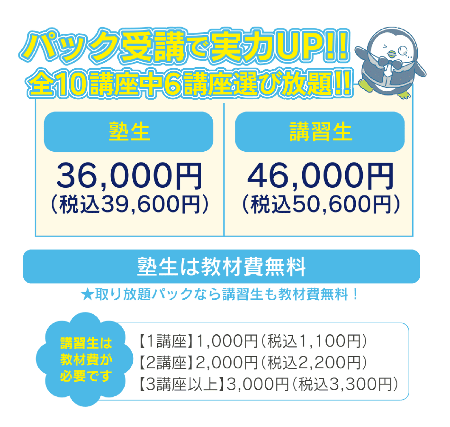 パック受講で実力UP!!全10講座中6講座選び放題!!